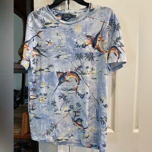 Polo Ralph Lauren Men’s M blue short sleeve Marlins print embroidered pony logo